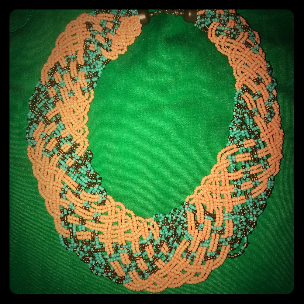Peach & turquoise statement necklace.